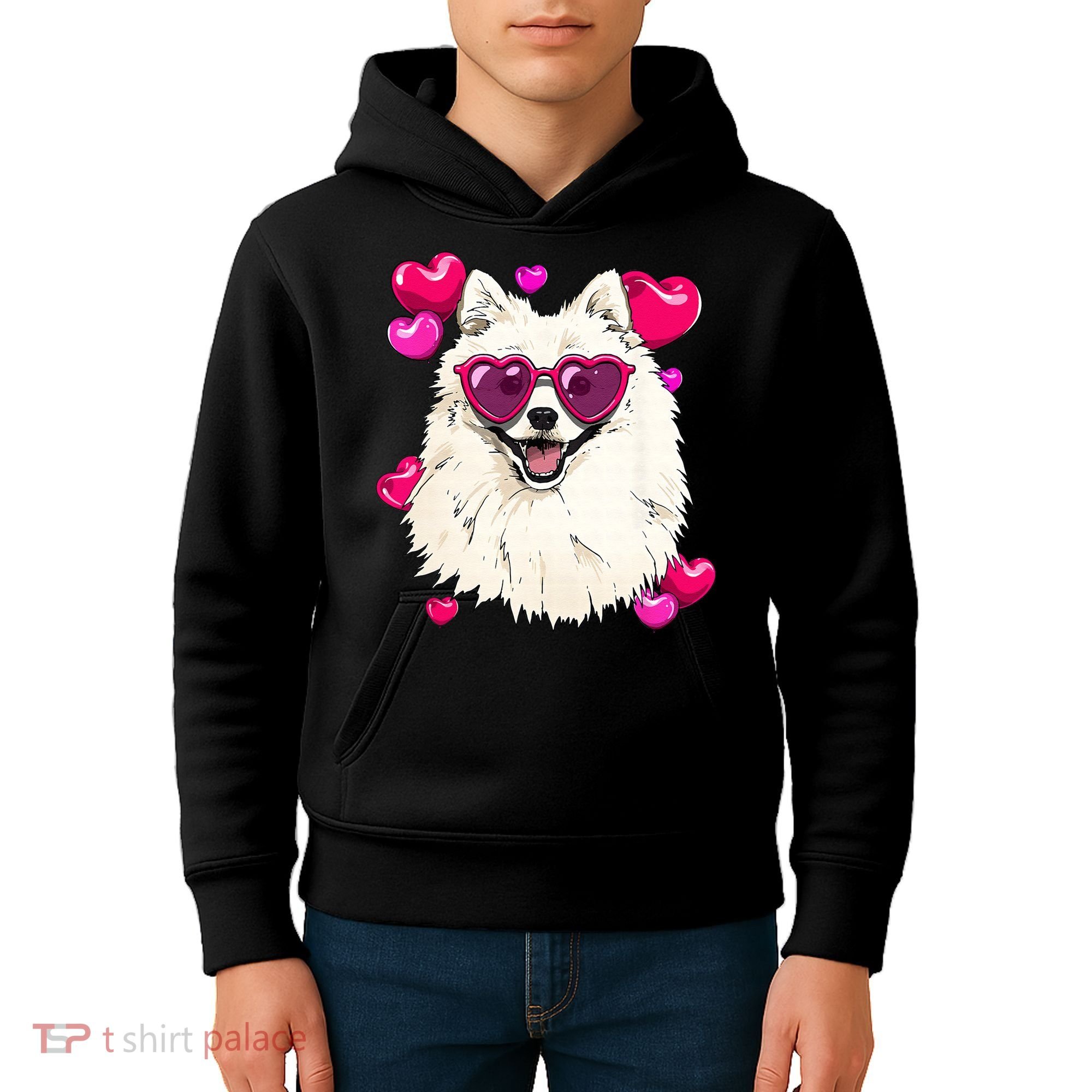 American Eskimo Valentines Day Heart Dog Lover Kids Hoodie