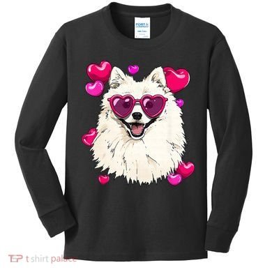 American Eskimo Valentines Day Heart Dog Lover Kids Long Sleeve Shirt