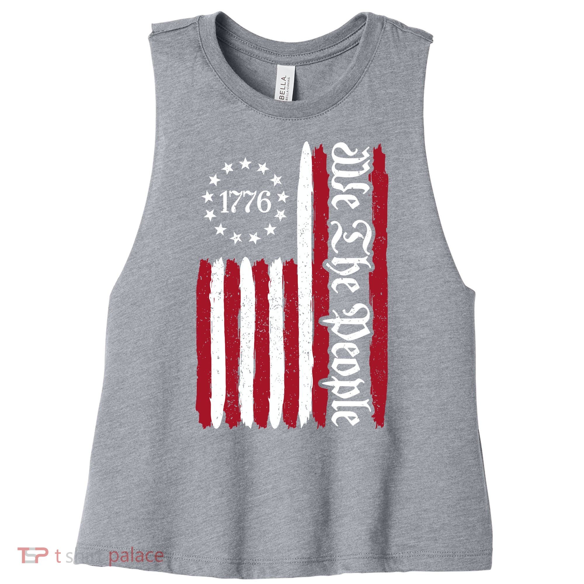 American Flag 1776 We The People Founding Fathers Constitution Women's Racerback Cropped Tank