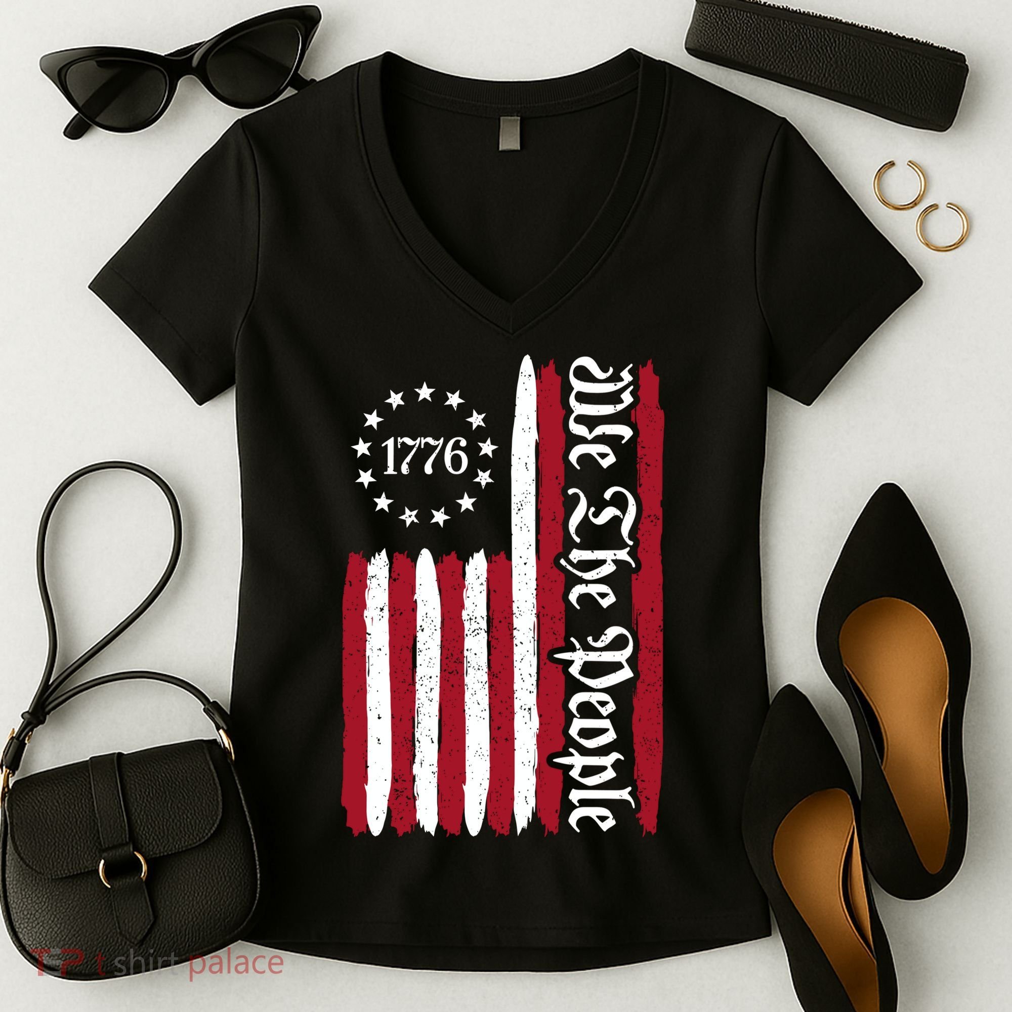 American Flag 1776 We The People Founding Fathers Constitution Women's V-Neck T-Shirt