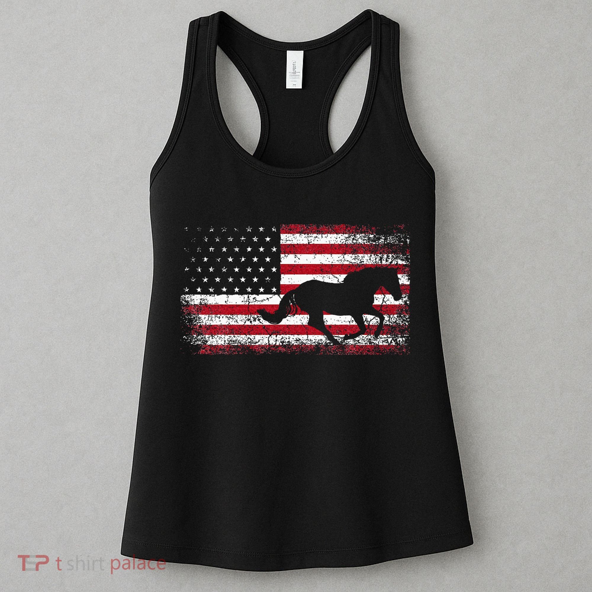 American Flag 4th Of July Horse Patriotic Women's Tank Top