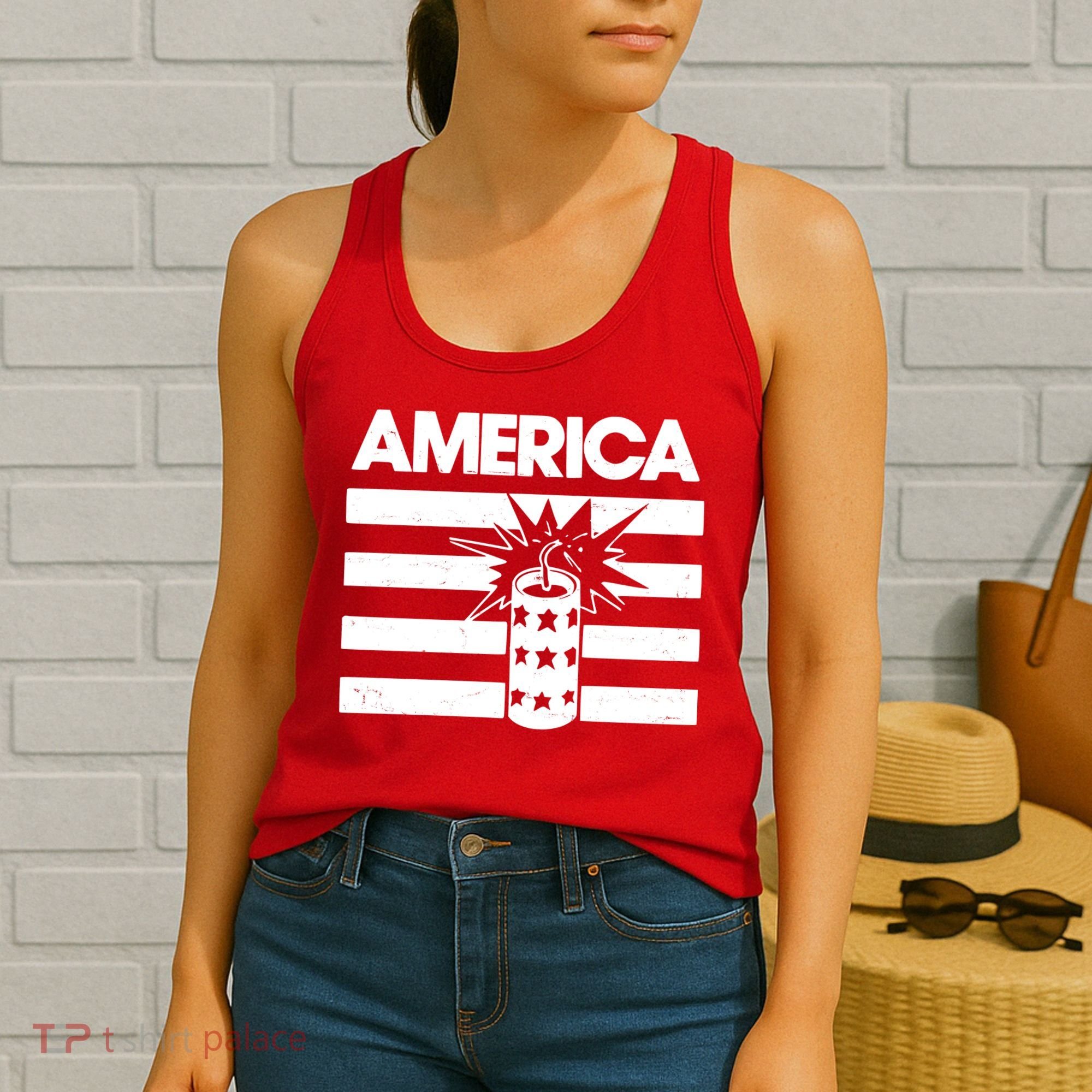 America Firework 4th Of July Flag Women's Tank Top