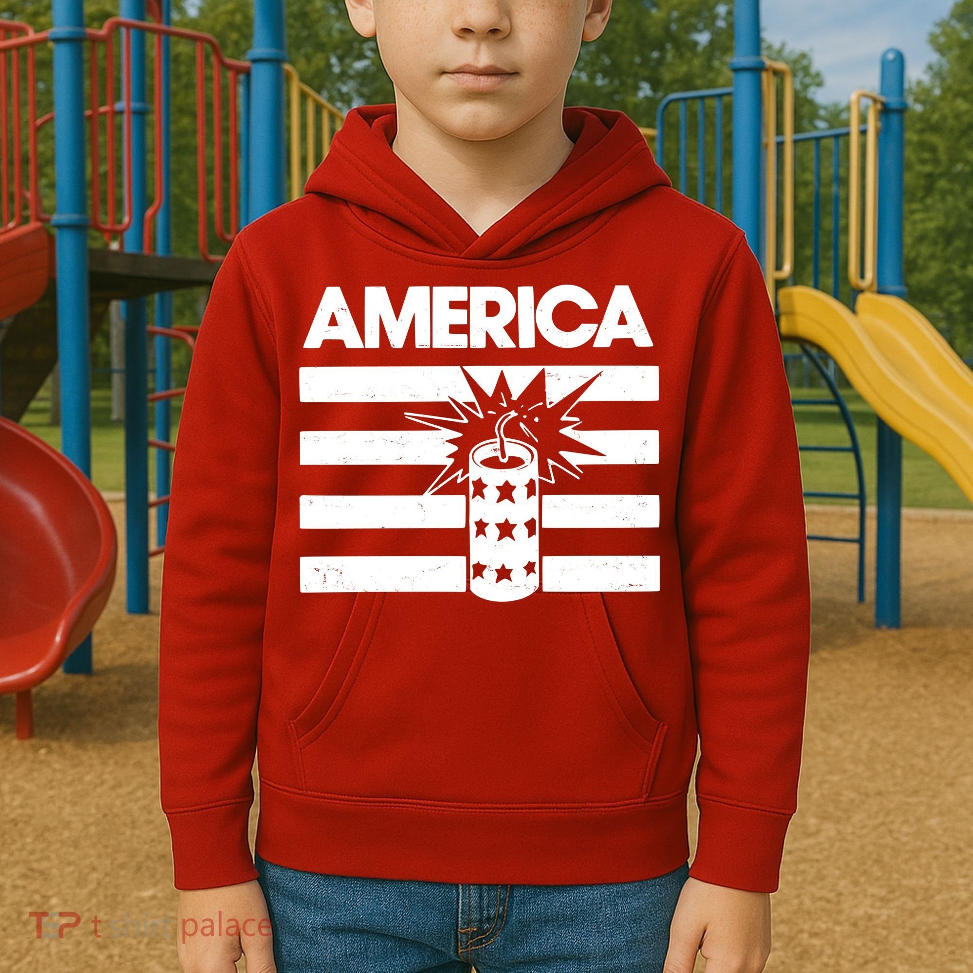 America Firework 4th Of July Flag Kids Hoodie