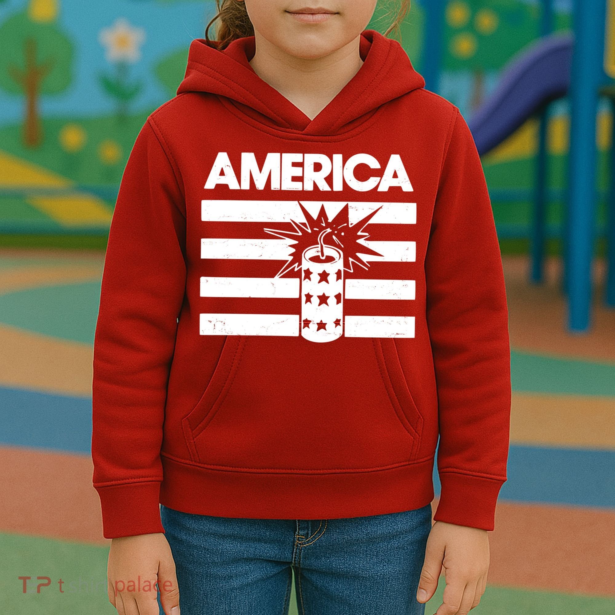 America Firework 4th Of July Flag Kids Hoodie
