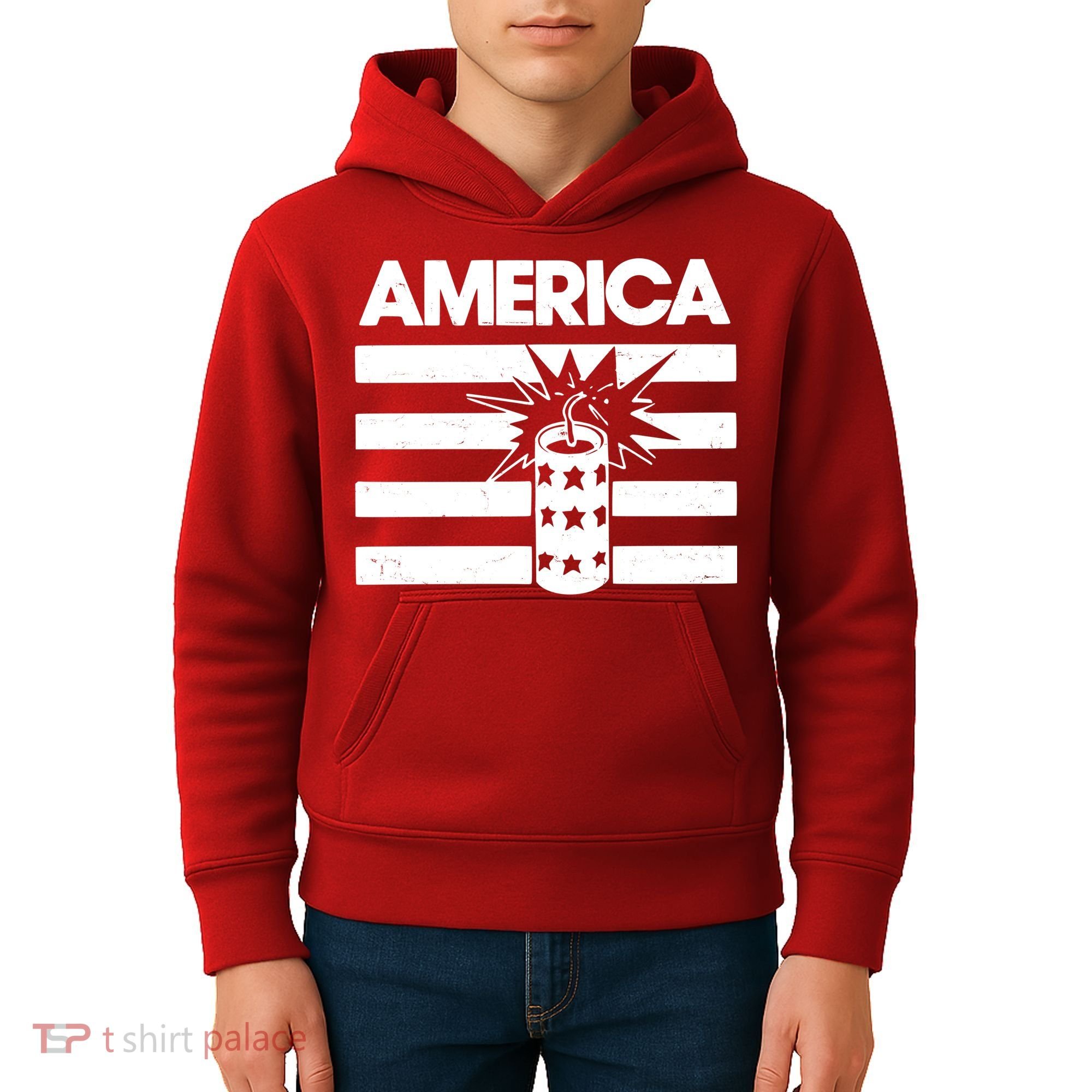 America Firework 4th Of July Flag Kids Hoodie