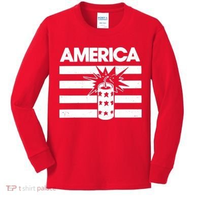 America Firework 4th Of July Flag Kids Long Sleeve Shirt