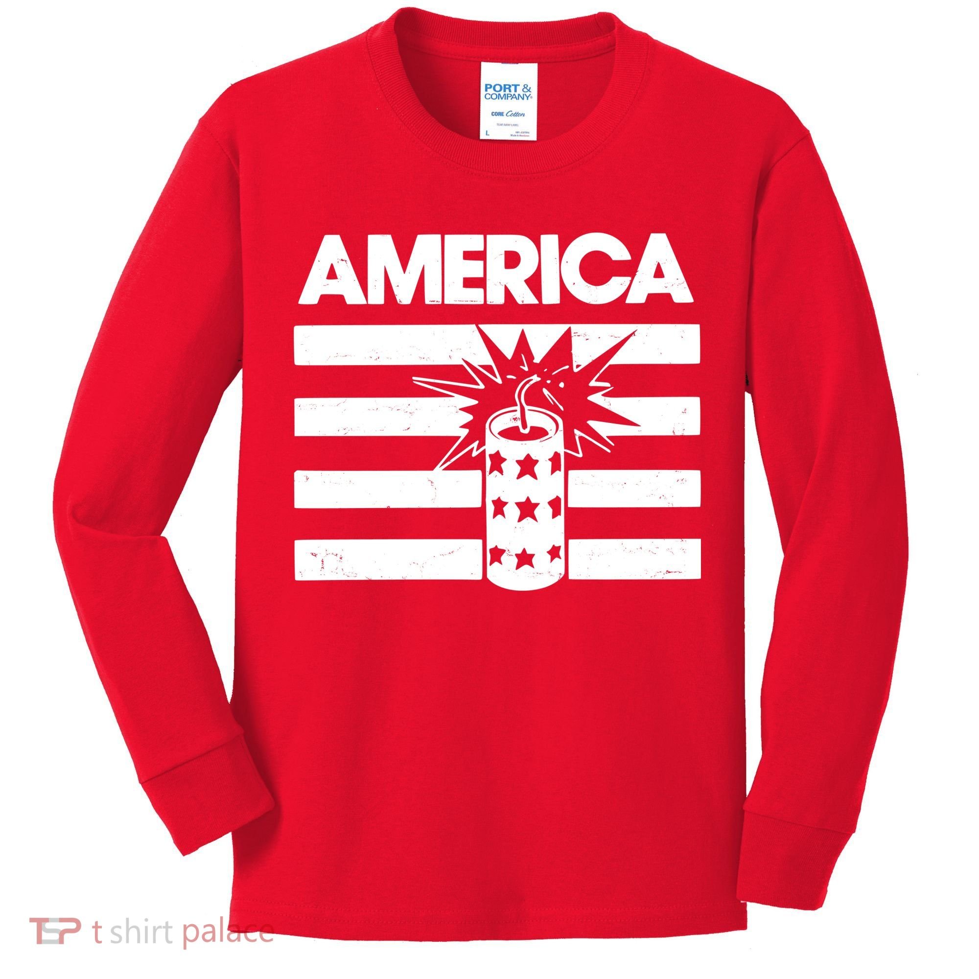 America Firework 4th Of July Flag Kids Long Sleeve Shirt