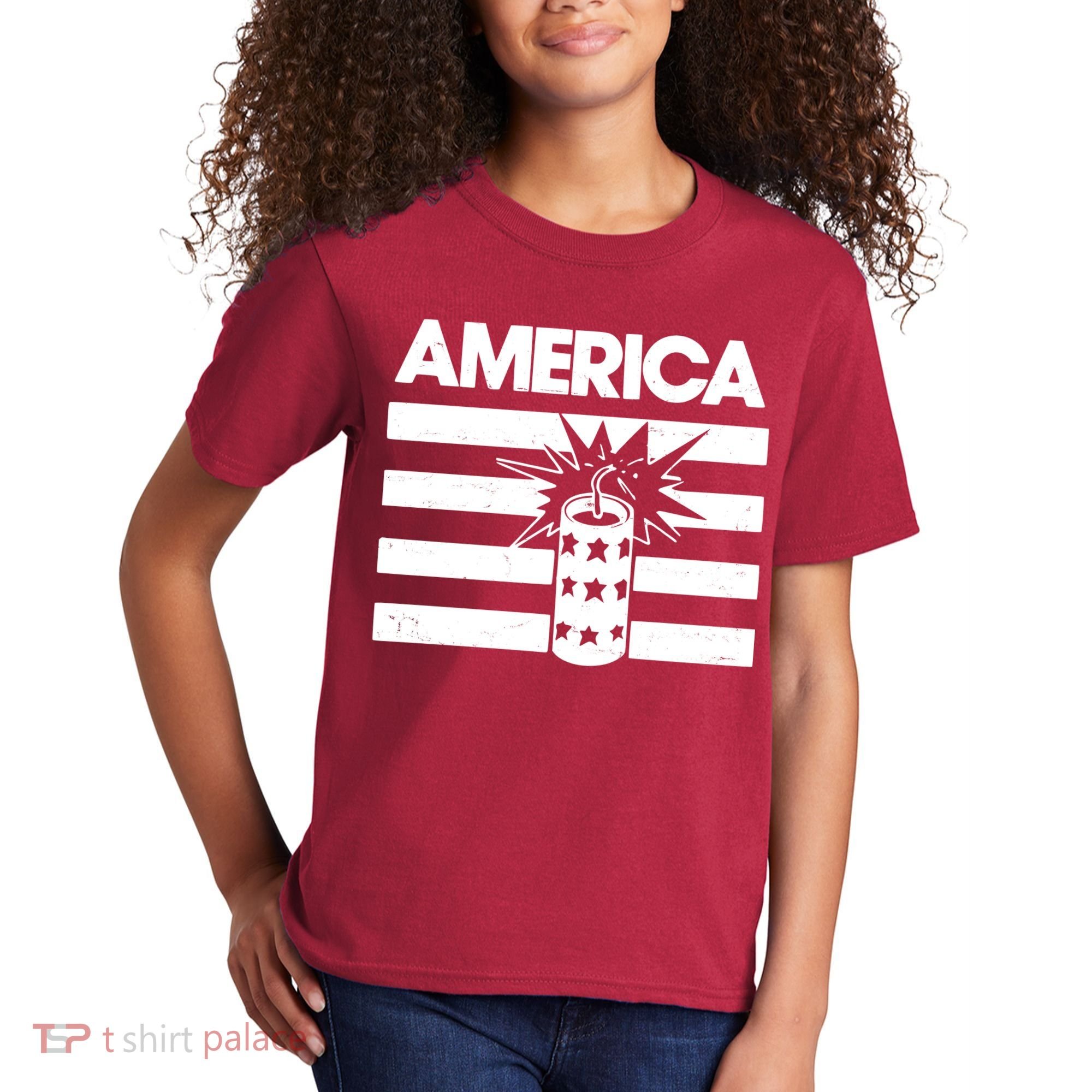 America Firework 4th Of July Flag Kids T-Shirt