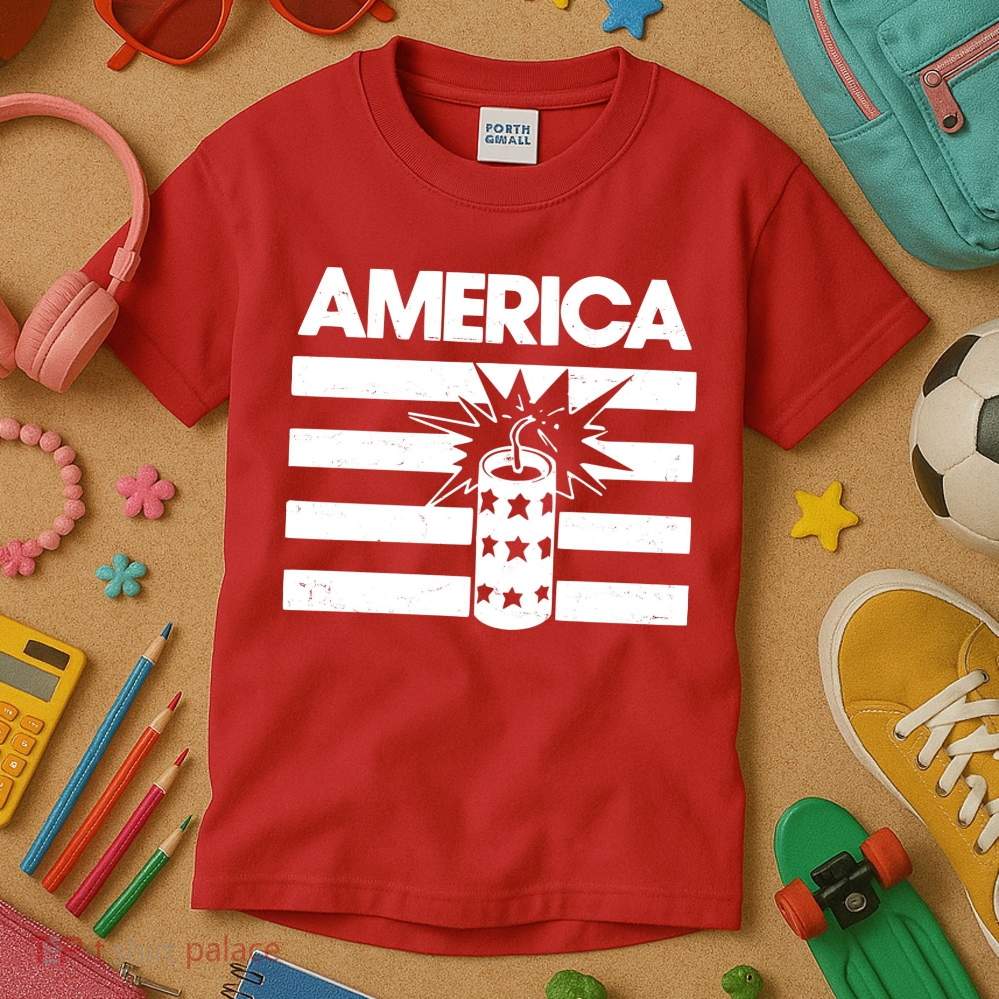 America Firework 4th Of July Flag Kids T-Shirt