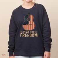American Flag Acoustic Guitar Play For Freedom Women's Sweatshirt thumb 0