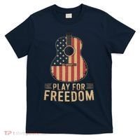 American Flag Acoustic Guitar Play For Freedom T-Shirt thumb 0