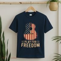 American Flag Acoustic Guitar Play For Freedom T-Shirt thumb 2