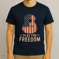 American Flag Acoustic Guitar Play For Freedom T-Shirt thumb 3