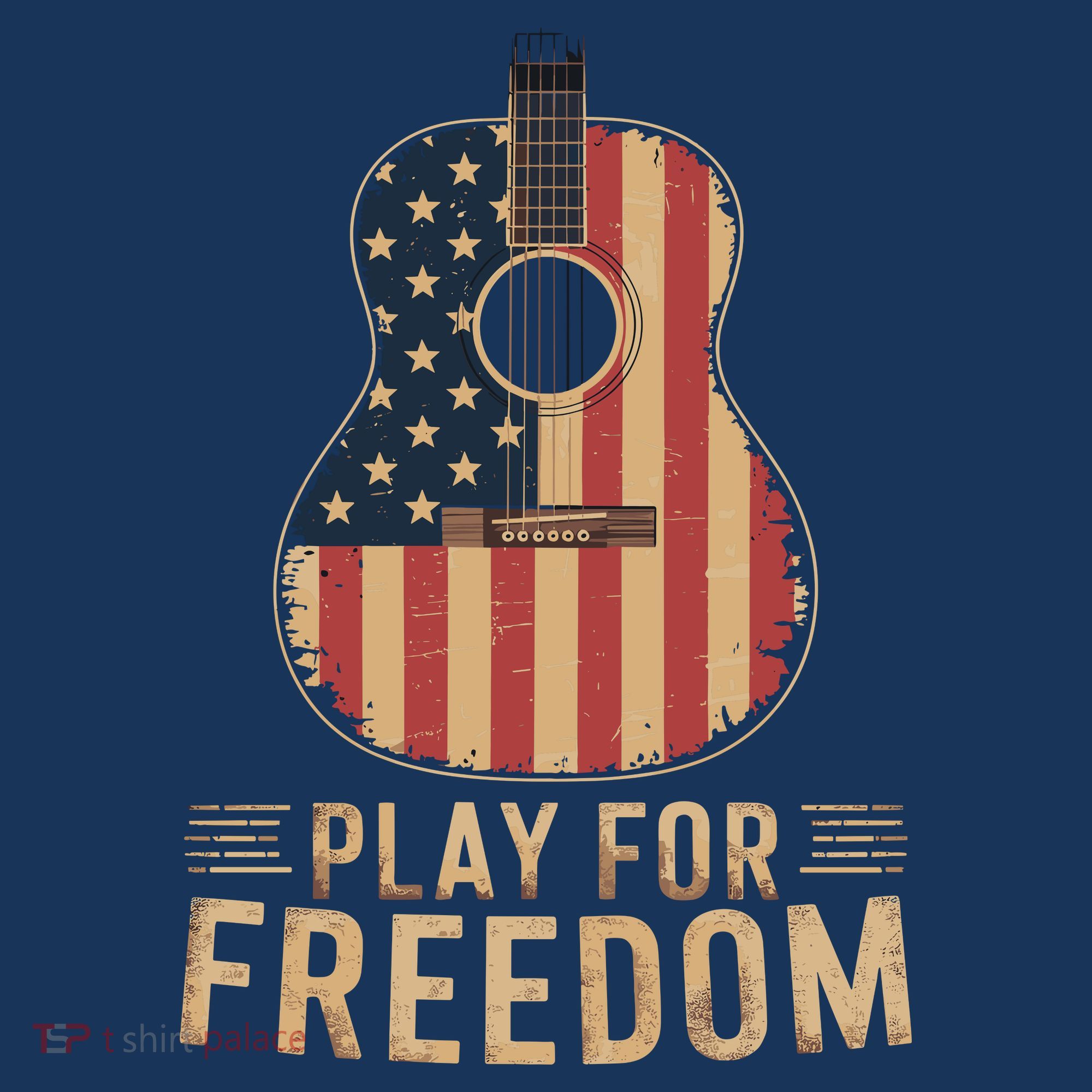 American Flag Acoustic Guitar Play For Freedom T-Shirt