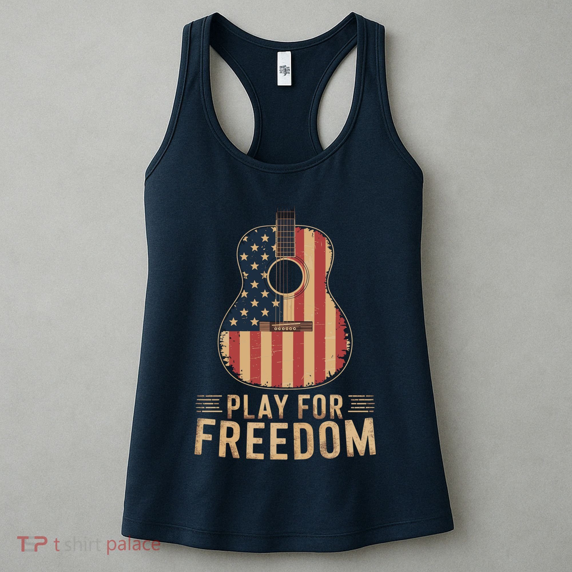 American Flag Acoustic Guitar Play For Freedom Women's Tank Top
