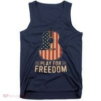 American Flag Acoustic Guitar Play For Freedom Tank Top thumb 0