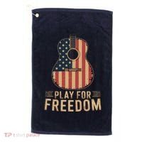 American Flag Acoustic Guitar Play For Freedom Golf Towel thumb 0