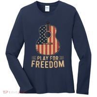 American Flag Acoustic Guitar Play For Freedom Women's Long Sleeve Shirt thumb 0