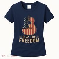 American Flag Acoustic Guitar Play For Freedom Women's T-Shirt thumb 0