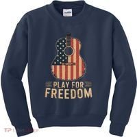 American Flag Acoustic Guitar Play For Freedom Kids Sweatshirt thumb 0