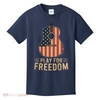 American Flag Acoustic Guitar Play For Freedom Kids T-Shirt thumb 0