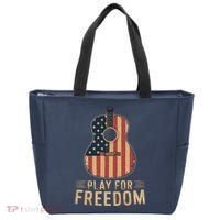 American Flag Acoustic Guitar Play For Freedom Tote Bag thumb 0