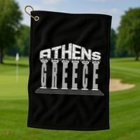 Athens Funny Acropolis Greece Typography Traveler Souvenir Cool Gift Golf Towel thumb 1