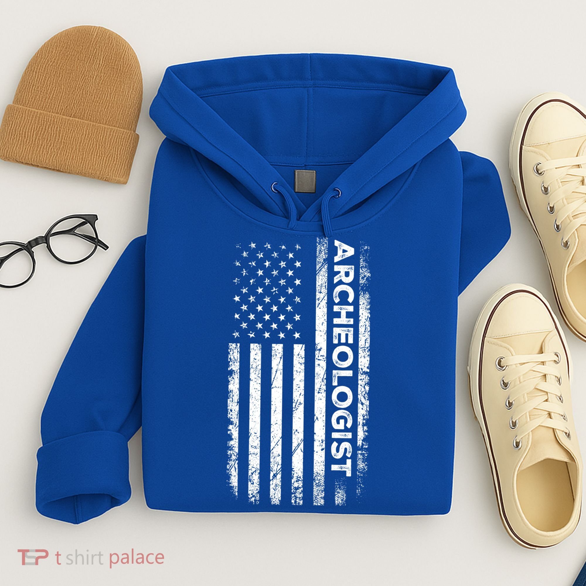 American Flag Archaeologist Funny Archaeology Gift Hoodie