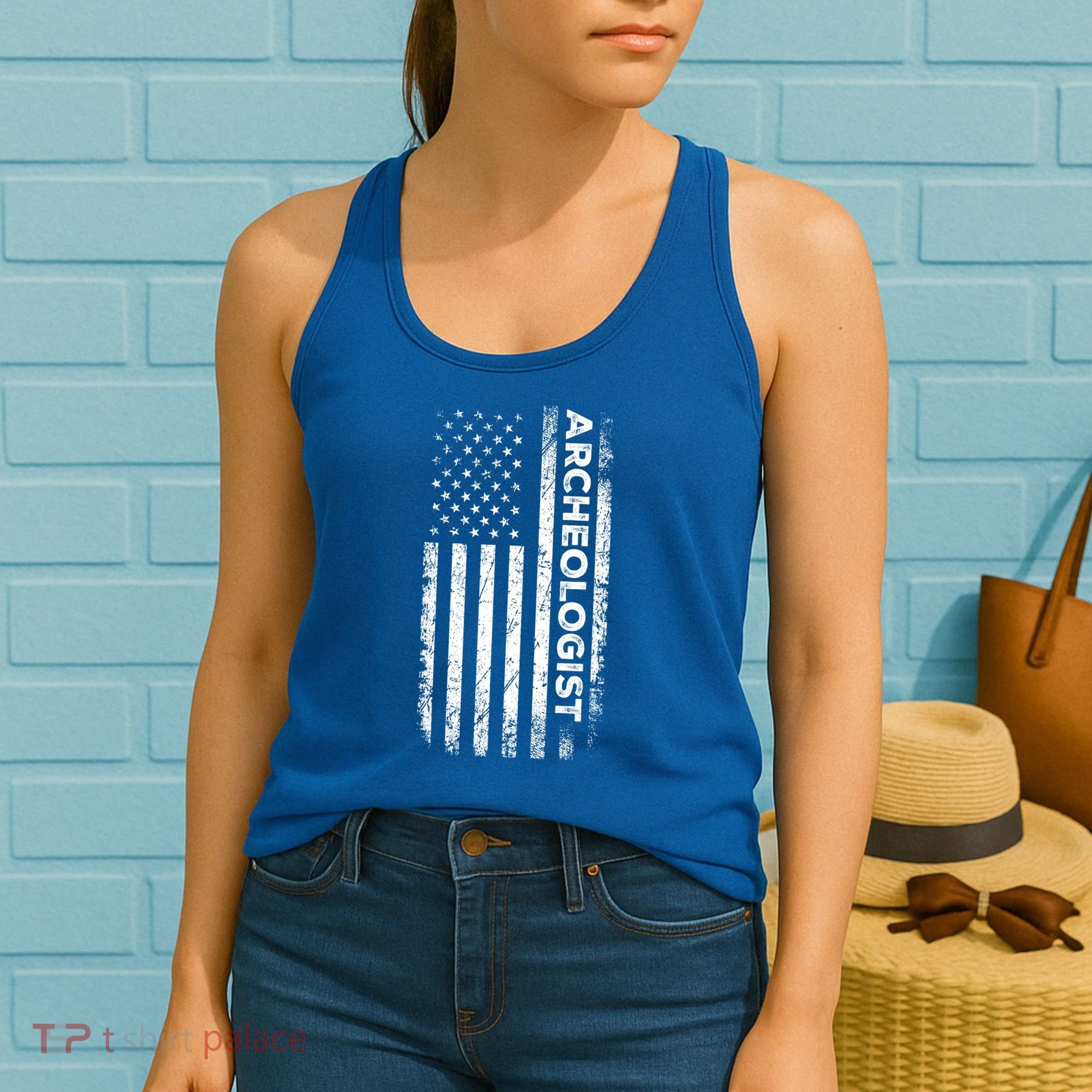 American Flag Archaeologist Funny Archaeology Gift Women's Tank Top