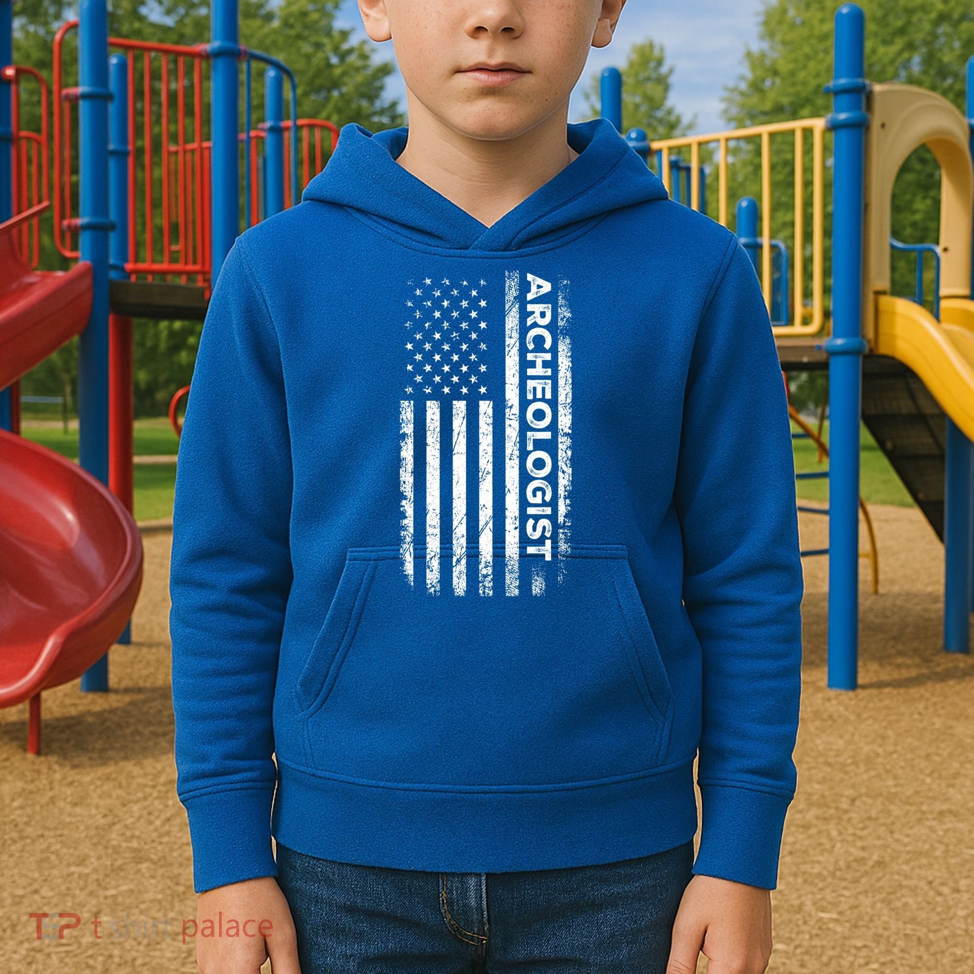 American Flag Archaeologist Funny Archaeology Gift Kids Hoodie