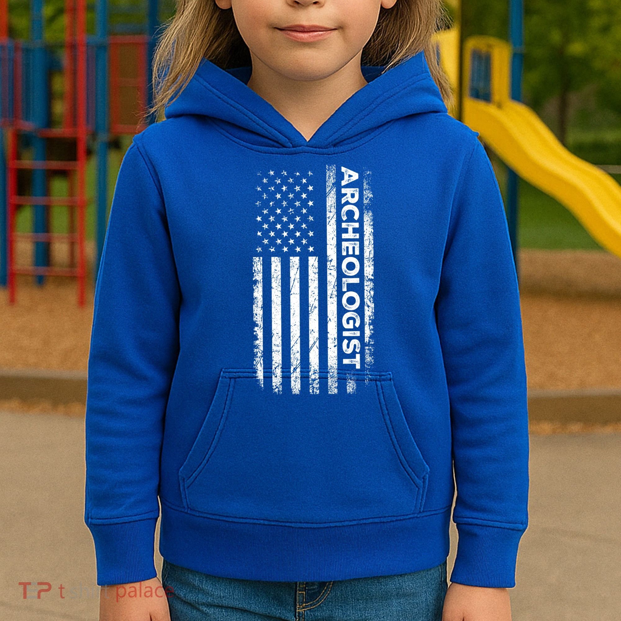 American Flag Archaeologist Funny Archaeology Gift Kids Hoodie