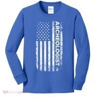 American Flag Archaeologist Funny Archaeology Gift Kids Long Sleeve Shirt thumb 0