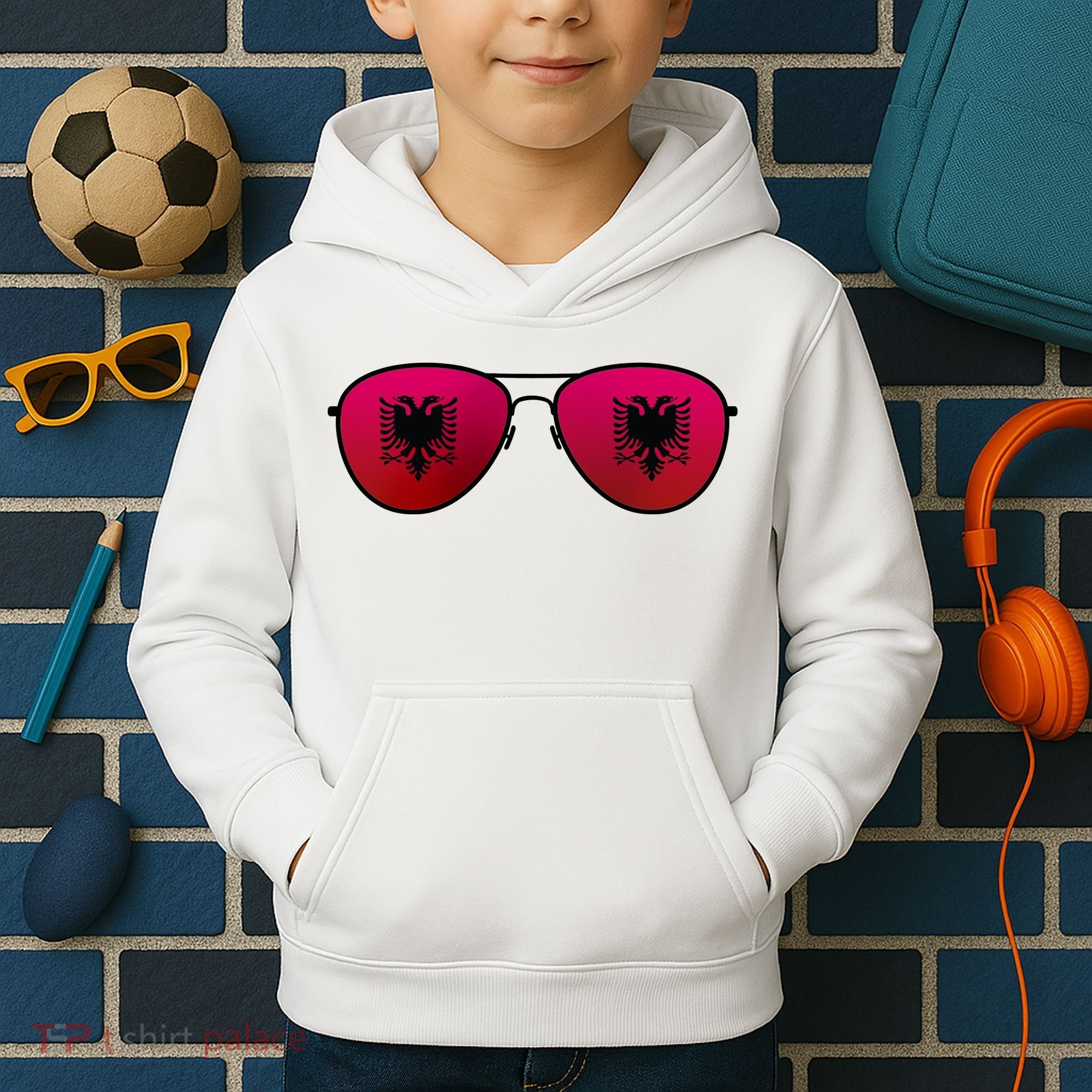 Albania Flag Aviator Sunglasses Kids Hoodie