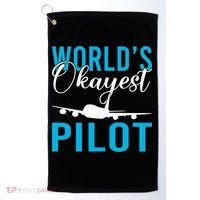 Airplane Flying Aircraft Worlds Okayest Pilot Cute Gift Golf Towel thumb 0
