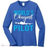 Airplane Flying Aircraft Worlds Okayest Pilot Cute Gift Women's Long Sleeve Shirt thumb 0