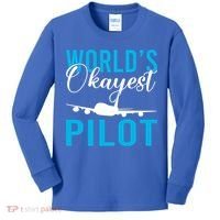 Airplane Flying Aircraft Worlds Okayest Pilot Cute Gift Kids Long Sleeve Shirt thumb 0