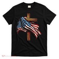 American Flag And Christian Cross Patriotic 4th Of July T-Shirt thumb 0