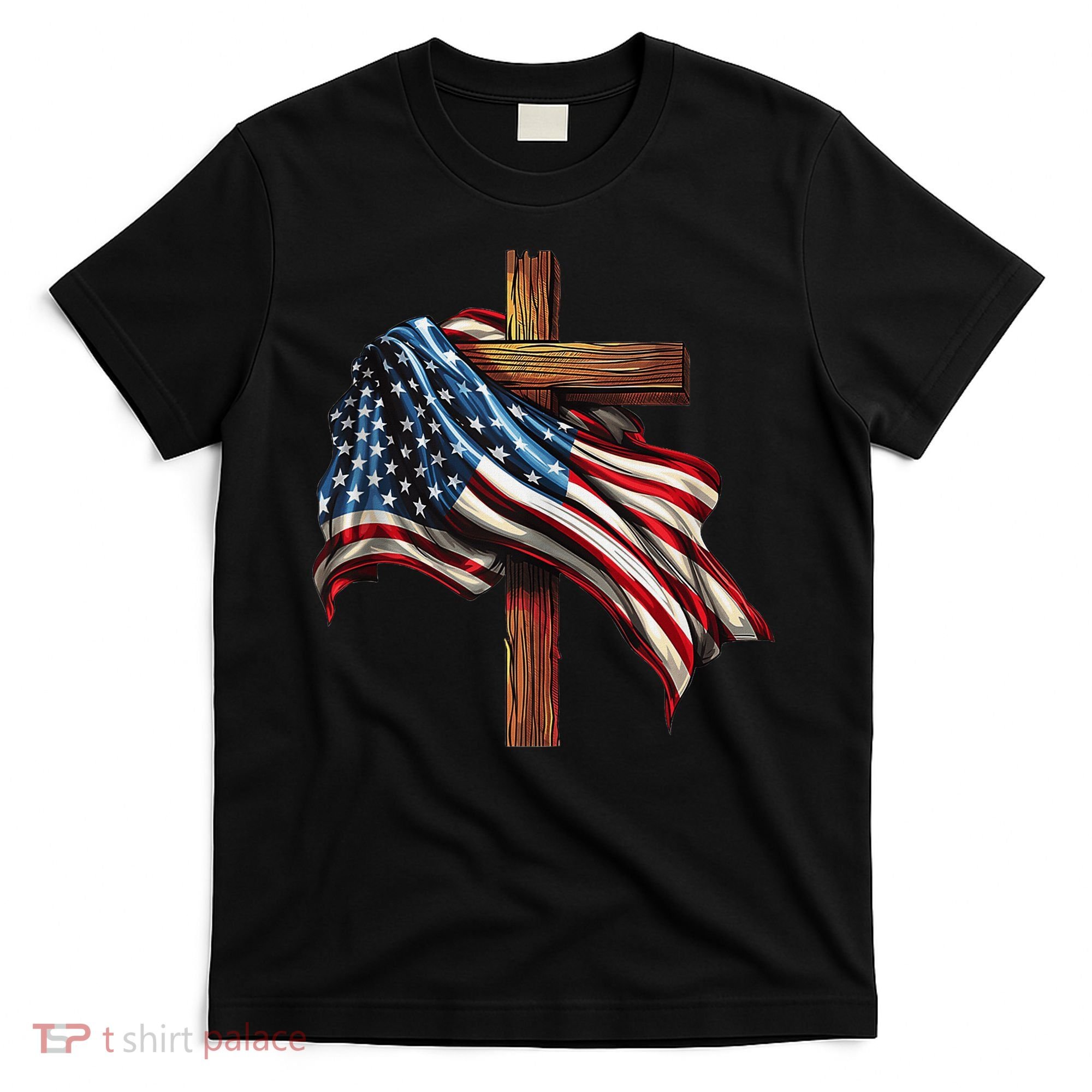 American Flag And Christian Cross Patriotic 4th Of July T-Shirt