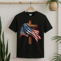 American Flag And Christian Cross Patriotic 4th Of July T-Shirt thumb 2