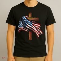 American Flag And Christian Cross Patriotic 4th Of July T-Shirt thumb 3