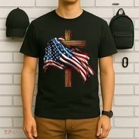 American Flag And Christian Cross Patriotic 4th Of July T-Shirt thumb 6