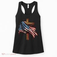 American Flag And Christian Cross Patriotic 4th Of July Women's Tank Top thumb 0
