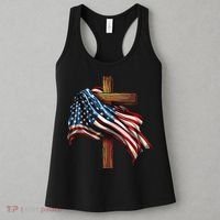 American Flag And Christian Cross Patriotic 4th Of July Women's Tank Top thumb 3