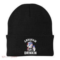 American Flag Abraham Drinking Merica Abe Lincoln Beer Lover Gift Beanie thumb 0