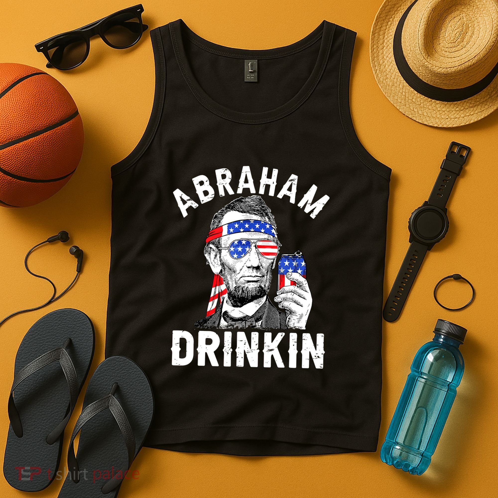 American Flag Abraham Drinking Merica Abe Lincoln Beer Lover Gift Tank Top
