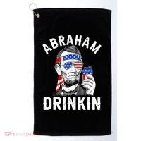 American Flag Abraham Drinking Merica Abe Lincoln Beer Lover Gift Golf Towel thumb 0