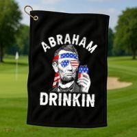 American Flag Abraham Drinking Merica Abe Lincoln Beer Lover Gift Golf Towel thumb 1