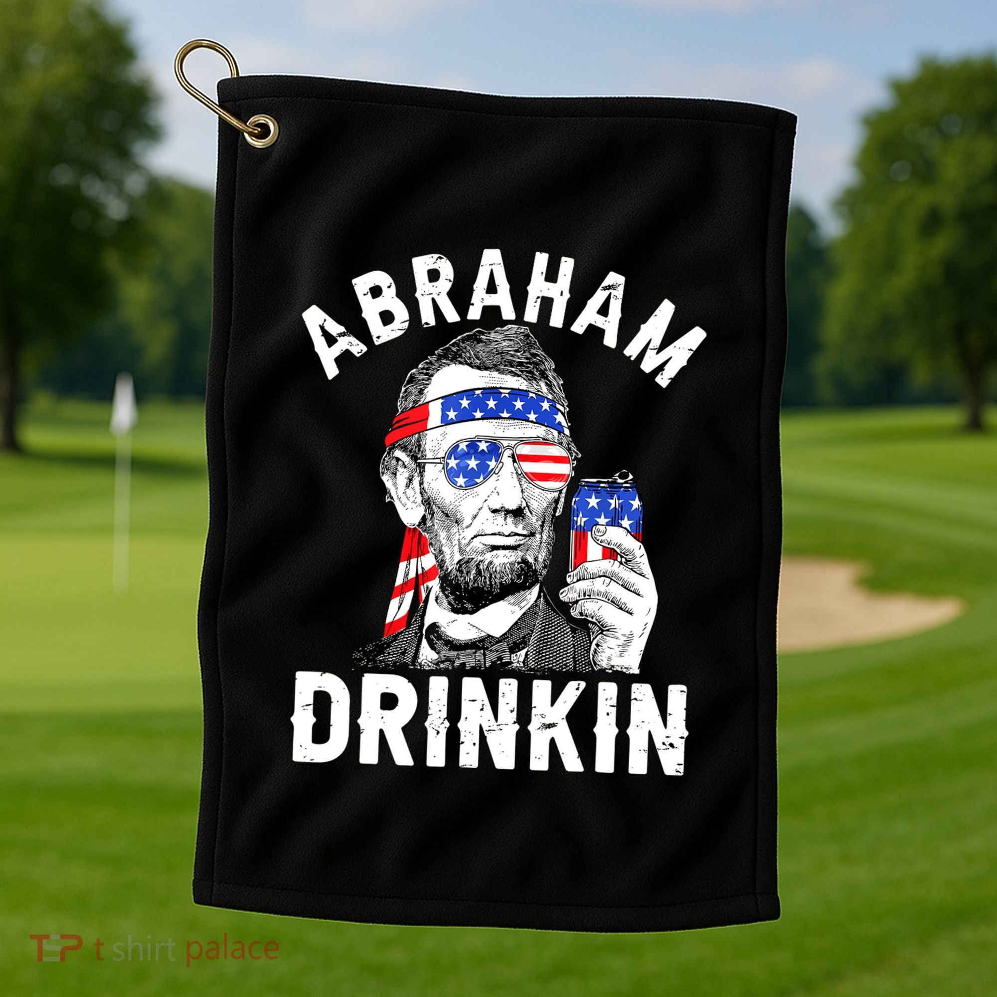 American Flag Abraham Drinking Merica Abe Lincoln Beer Lover Gift Golf Towel