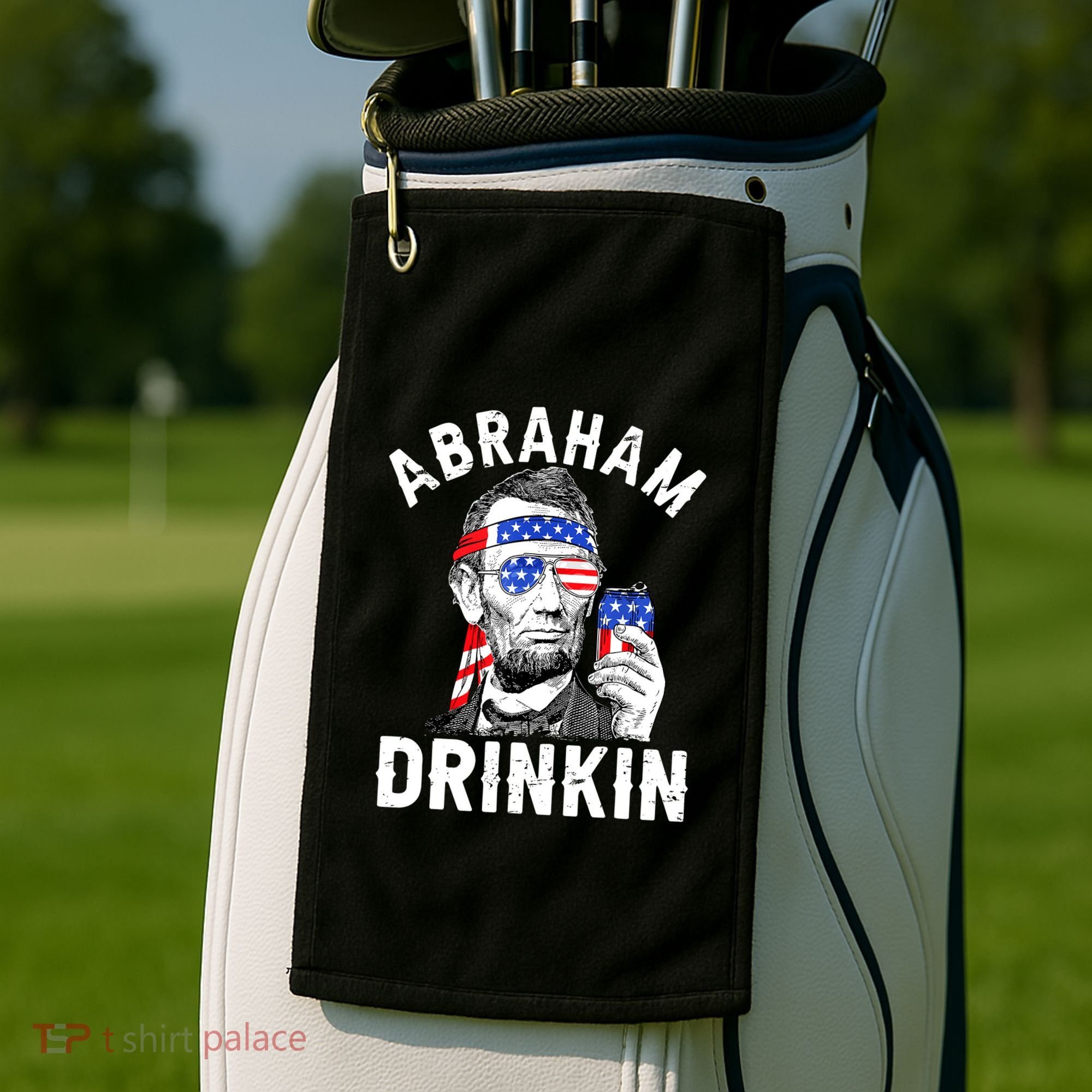 American Flag Abraham Drinking Merica Abe Lincoln Beer Lover Gift Golf Towel