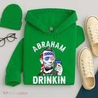 American Flag Abraham Drinking Merica Abe Lincoln Beer Lover Gift Hoodie thumb 4